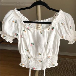 White embroidered crop top